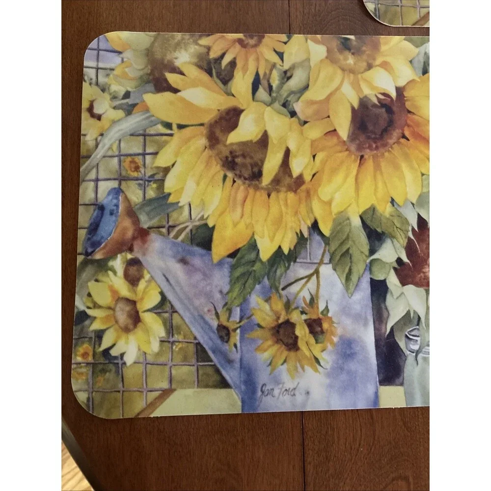 Jan Ford Plastic 2-Sided Sunflower Vintage Placemats Set of 3 - 11 x 17 inches